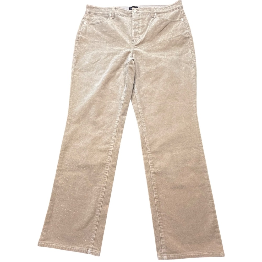 Talbots Womens 14P Corduroy Straight Leg Pants Tan Gold Metallic Shimmer Petite